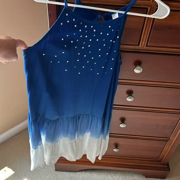 Justice girls 4th of July dress! Blue/white w/ blue/silver sparkly gems, size 16 - Picture 2 of 9